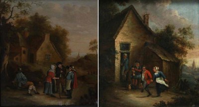 Lot 1200 - Manner of David Teniers (1610-1690) Dutch, Peasants in conversation outside cottages; Group of...