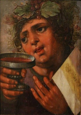 Lot 1203 - Style of Dirck Baburen (c.1595-1624) Dutch, Bacchus drinking from a goblet, oil on panel, 38.5cm by