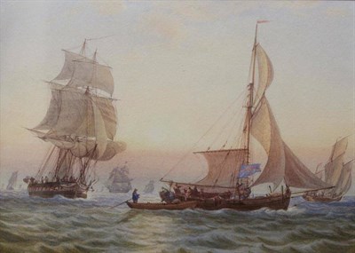 Lot 1211 - William Joy (1803-1867) Fishing vessels and merchant barques at sea, watercolour, 21cm by...