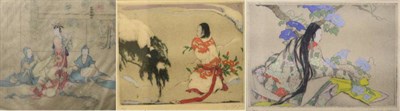 Lot 1217 - Elyse Ashe Lord (1900-1971) Japanese lady wearing a kimono seated under a tree adorned with...