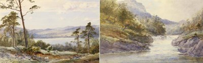 Lot 1223 - Edward Arden (c.1825-1909)  Sheep grazing in a Lakeland landscape; River landscape, each...