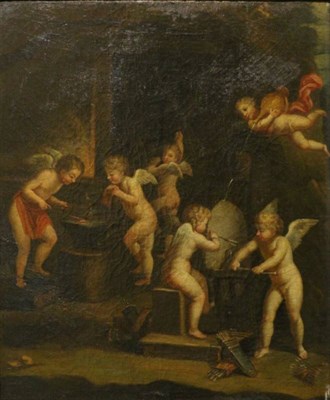 Lot 1230 - Continental School (19th century) Vulcans forge, oil on canvas, 53.5cm by 44.5cm