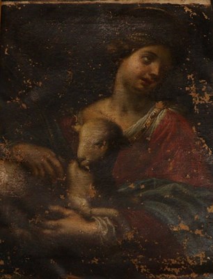 Lot 1237 - Manner of Guido Reni (1575-1642) Italian, Portrait of St Agnes holding a lamb, oil on canvas,...