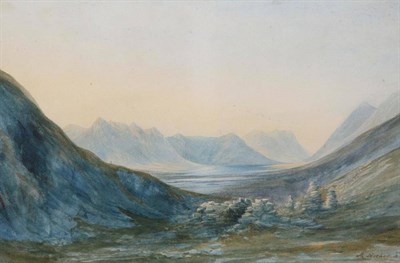 Lot 1242 - Andrew Nicholl RHA, (1804-1886) Irish, Lough Inn from Mamore Gap, County Donegal, signed, inscribed