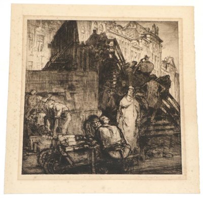 Lot 1244 - Sir Frank Brangwyn RA HRSA RSW RWS PRBA RE HRMS ROI (1867-1956) ''Temporary Wooden Bridges at...