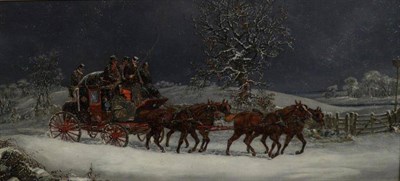 Lot 1251 - Henry Alken (19th Century), York to London Royal Mail coach in snow, signed, oil on panel, 37cm...