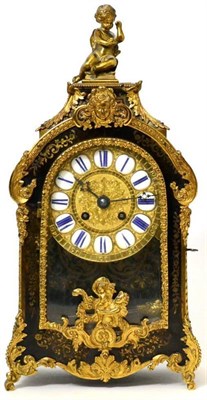 Lot 1300 - A ";Boulle"; striking mantel clock, circa 1900, case with applied gilt metal mounts, elaborate case