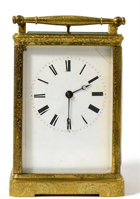 Lot 1303 - A brass engraved striking and repeating carriage clock, Auguste A Paris, circa 1870, carrying...