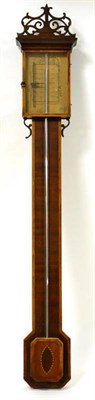 Lot 1311 - A mahogany inlaid stick barometer, signed Charles Howorth, 19th century, exposed mercury tube...