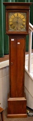 Lot 1312 - A mahogany thirty hour longcase clock, flat top pediment, plain trunk door, 10-inch brass dial with