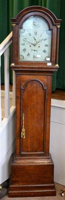 Lot 1325 - An oak eight day longcase clock, signed W.Giscard, Ely, circa 1800, arched pediment, 12-inch...