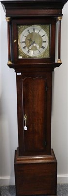 Lot 1327 - An oak thirty hour longcase clock, signed Jonas Barber, Winster, numbered 677, circa 1764, flat top