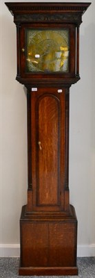 Lot 1328 - An oak thirty hour longcase clock, signed Roberts, Otley, 1777, flat top pediment, arched trunk...