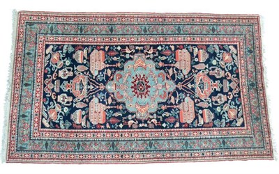 Lot 1352 - Azeri rug, North West Iran, the deep indigo field centred by a turquoise medallion enclosed by...