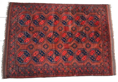 Lot 1358 - Ersari carpet, Middle Amu Darya region, circa 1900, the madder field with three columns of elephant