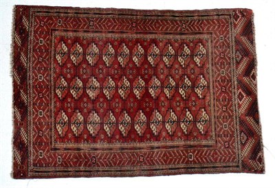 Lot 1385 - Tekke rug, Emirate of Bukhara, circa 1890, the madder field with three columns of quartered...