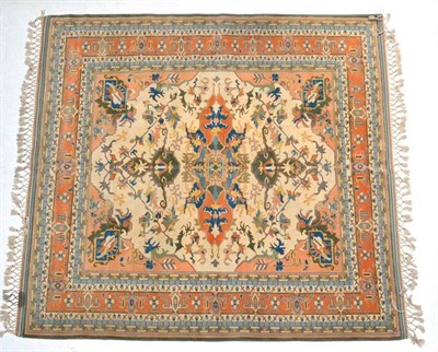 Lot 1386 - Ushak carpet of unusual size, West Central Anatolia, the ivory field of angular vines around a...