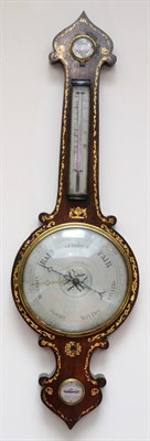 Lot 1405 - ^ A 19th century rosewood banjo barometer with circular silvered dial, 102cm