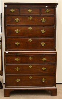 Lot 1420 - A George III mahogany chest on chest, late 18th century, with moulded cornice, with three short...