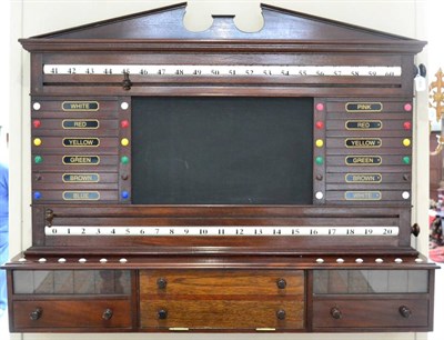 Lot 1466 - Early 20th century mahogany snooker score board, with architectural pediment, the base with a...