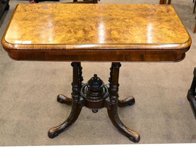 Lot 1470 - A Victorian burr walnut fold over card table, circa 1860, with a green baized lined interior,...