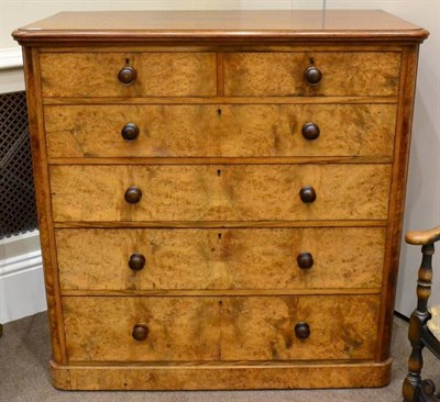 Lot 1471 - A Victorian burr walnut six drawer straight front chest of drawers, of two short over four long...