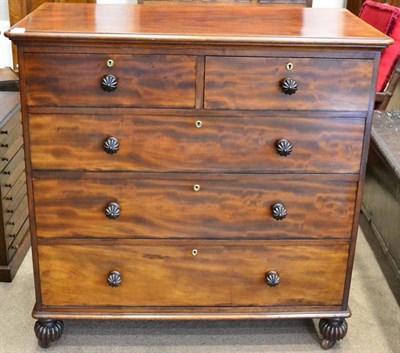 Lot 1477 - A Victorian mahogany five drawer straight fronted chest of drawers, circa 1860, of two short...