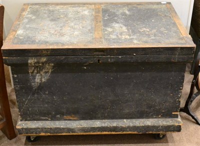 Lot 1488 - Victorian stained pine metal bound joiners tool chest, mid-19th century, the hinges lid...