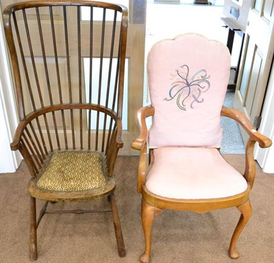 Lot 1506 - ^ A late 19th century beech spindle back armchair with close nailed seat, 48cm wide; together...