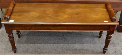 Lot 1525 - Victorian style mahogany window seat, with reeded handles above a plain frieze raised on turned...