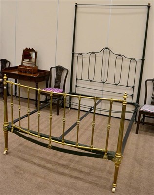 Lot 1534 - A Victorian brass and green painted half tester bed, the headboard repainted green and fitted...