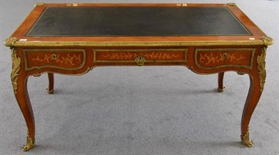 Lot 1548 - A Louis XIV style Kingwood and gilt metal mounted bureau plat, the drawer stamped MC Leger?,...