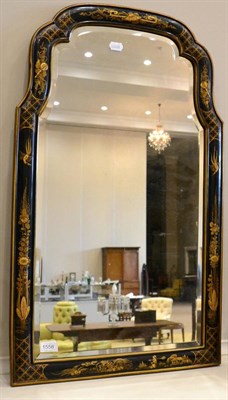 Lot 1558 - ^ A 1920/30's chinoiserie and parcel gilt decorated bevel glass mirror, 86cm high