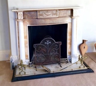 Lot 1576 - A Victorian white and pink marble fire surround in Adam style, the mantel above a tablet...