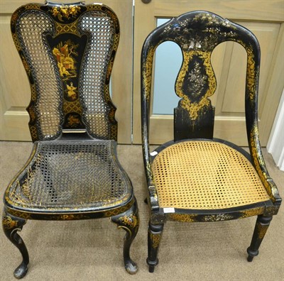 Lot 1583 - ^ An early 20th century Japanned dining chair, caned back and seat, raised on cabriole legs,...