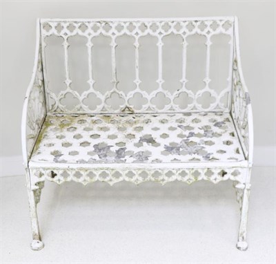 Lot 1594 - Gothic Revival white painted metal garden bench, 87cm wide