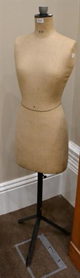 Lot 1614 - ^ A vintage dressmakers dummy, 1st half 20th century, raised on adjustable black metal tripod...