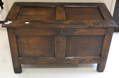 Lot 1676 - An early 18th century joined oak chest, with hinged lid above two fielded panels and stamped...