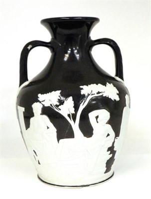 Lot 3 - A Wedgwood Black Jasper Portland Vase, late 19th century, applied with classical figures, the...