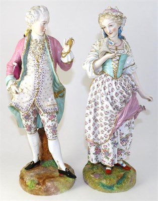 Lot 6 - A Pair of Continental Porcelain Figures of a Lady and Gentleman, circa 1880, wearing romantic...