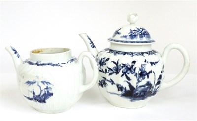 Lot 9 - A First Period Worcester Porcelain Teapot, circa 1755, painted in underglaze blue with the...