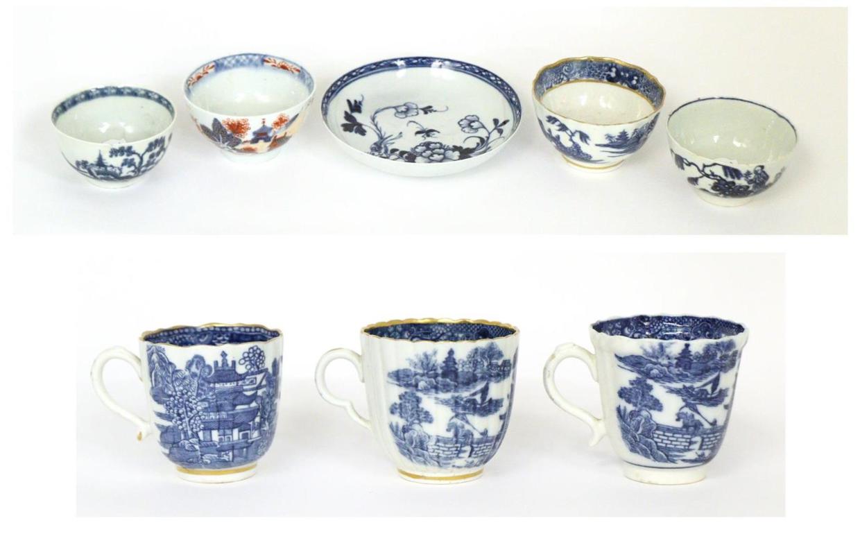 Lot 10 - A Chaffers Liverpool Porcelain Saucer, circa 1760, painted in underglaze blue with a bird and...