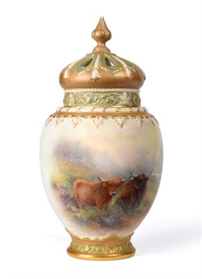 Lot 19 - A Royal Worcester Porcelain Pot Pourri Jar and Cover, 1919, painted by Harry Stinton with...