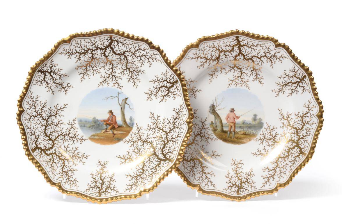 Lot 22 - A Pair of Flight Barr & Barr Worcester Porcelain Plates, circa 1820, painted with vignettes of...