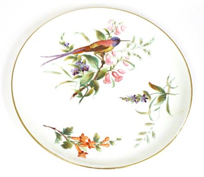 Lot 23 - A Royal Worcester Porcelain Plate, 1880, painted with a Bird of Paradise perched on a flowering...