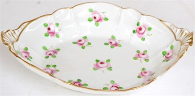 Lot 28 - ~ A Porcelain Fluted Oval Dish, possibly Swansea, circa 1820, painted with pink rose sprigs,...