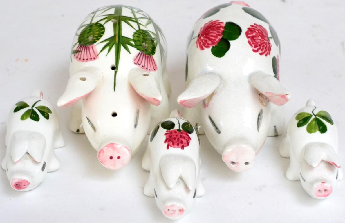 Lot 33 - ~ A Plichta Pottery Pepper Pot, in the form of a pig, painted with thistles, 11.5cm long; and...