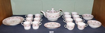 Lot 39 - A New Hall Type Porcelain Tea Service, circa 1790, of shanked form, painted in purple and gilt with