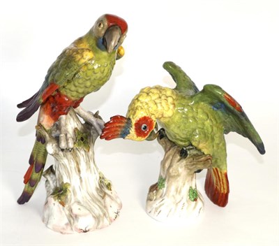 Lot 45 - ^ A Meissen Style Figure of a Parakeet, early 20th century, with colourful plumage perched on a...