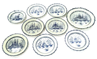 Lot 50 - A Pearlware Circular Platter, circa 1780, painted in underglaze blue with chinoiserie buildings...